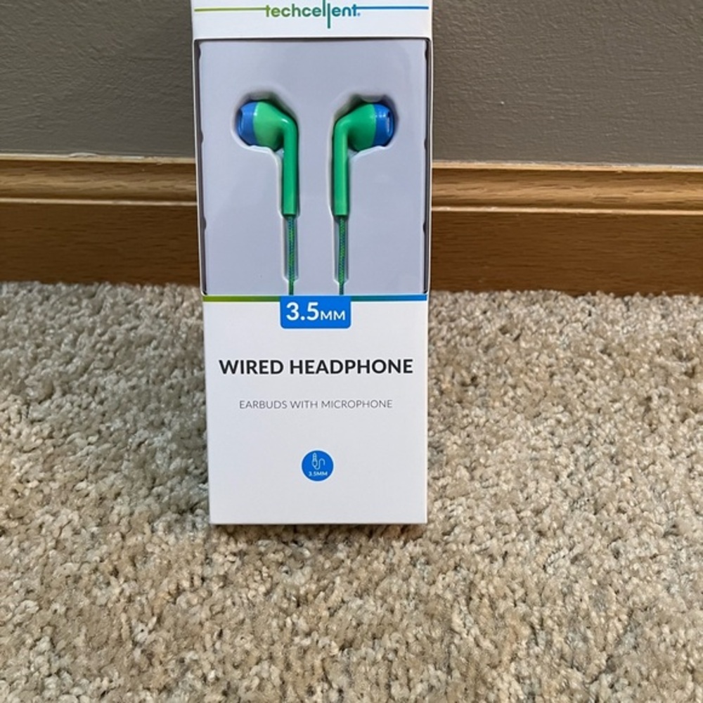 Green Wired Earbud Headphones with Microphone
